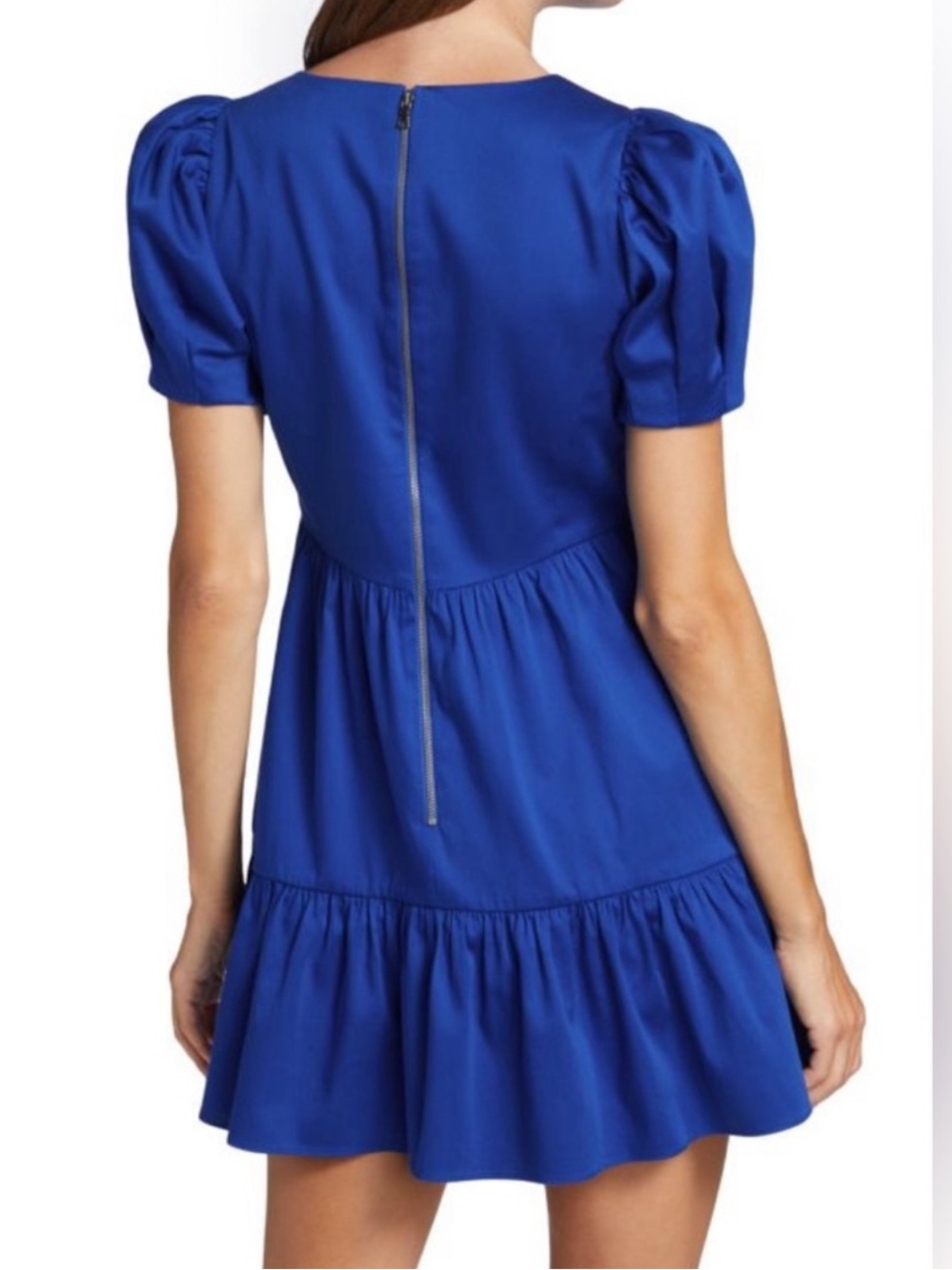Alice + Olivia Royal Blue Tiered Puff Sleeve Mini Dress - Picture 3 of 8